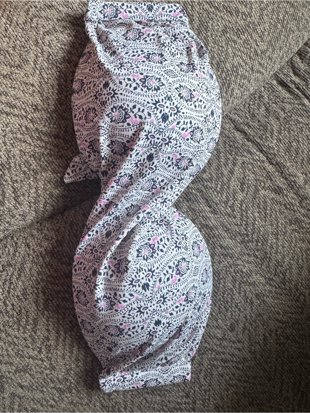 Altar'd State White Bandeau Top with Navy & Pink Paisley